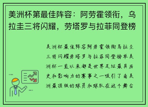 美洲杯第最佳阵容：阿劳霍领衔，乌拉圭三将闪耀，劳塔罗与拉菲同登榜单
