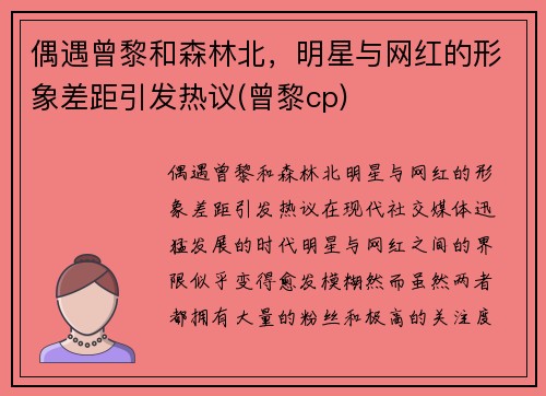 偶遇曾黎和森林北，明星与网红的形象差距引发热议(曾黎cp)